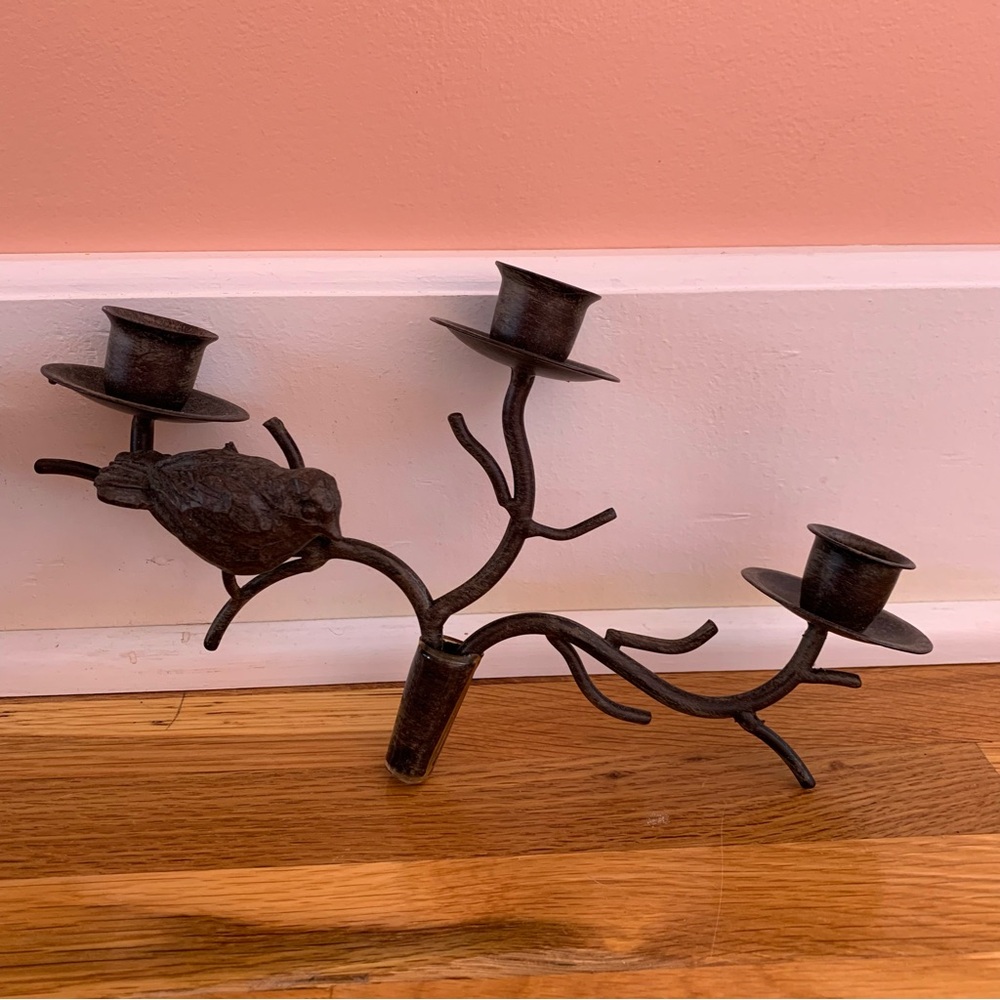 Set of 2 Bird Candle Holders Antique Bronze Tone Iron Metal - Picture 3 of 7